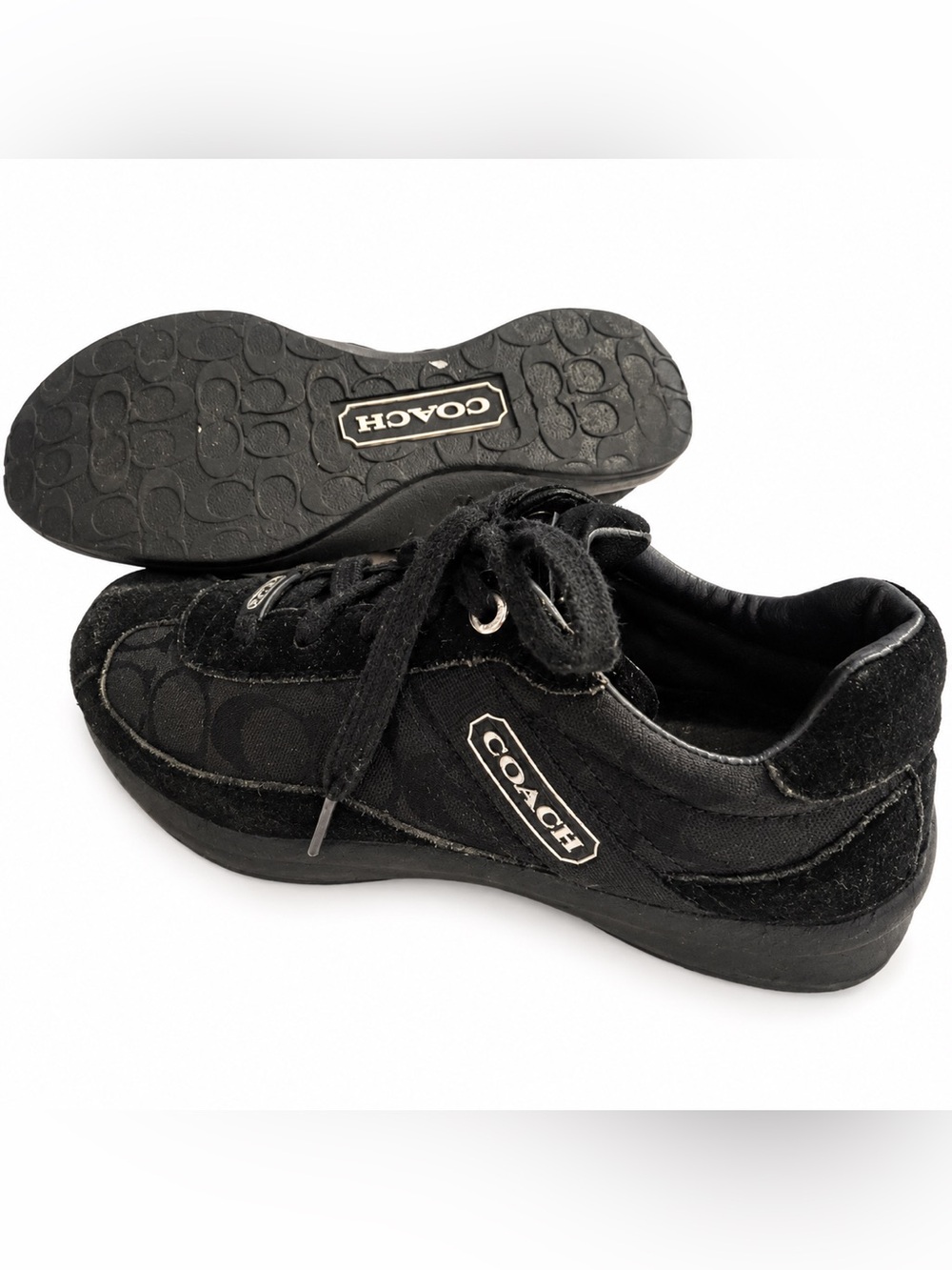 Black Suede Monogram Lowtop Coach Sneakers